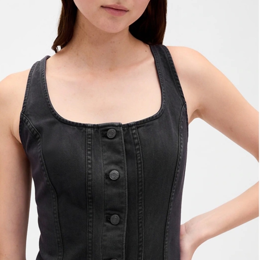GAP Seamed Button-Front Midi Dress size XS Petite GAP black denim dress